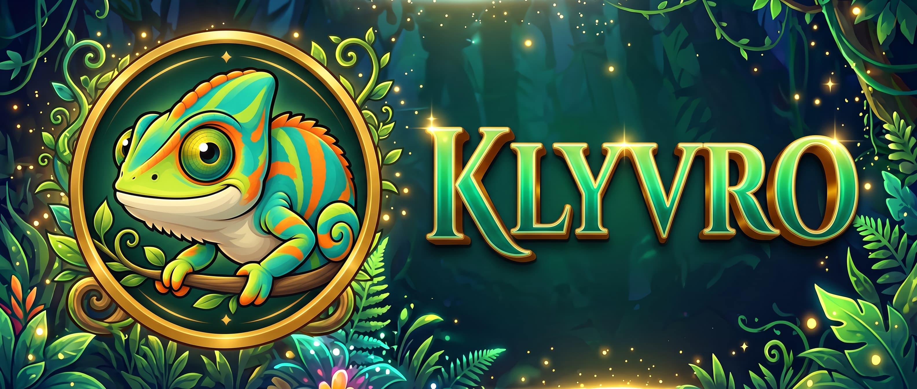 Oryginalny baner KLYVRO z kameleonem i nazwą marki
